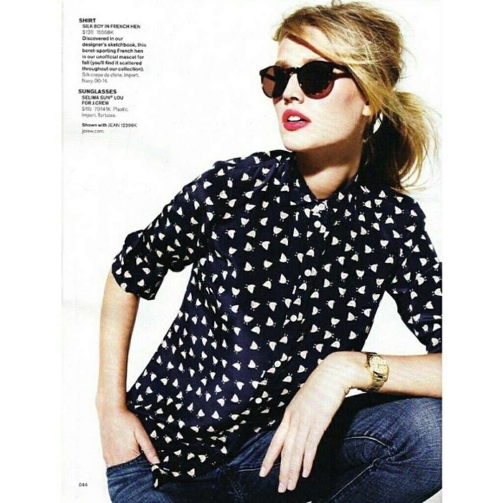 J. Crew Silk Boy Shirt in French Hen Sz 10